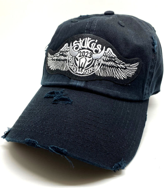 Sturgis Buffalo Wing Distressed Black Low Crown Cap - 2023