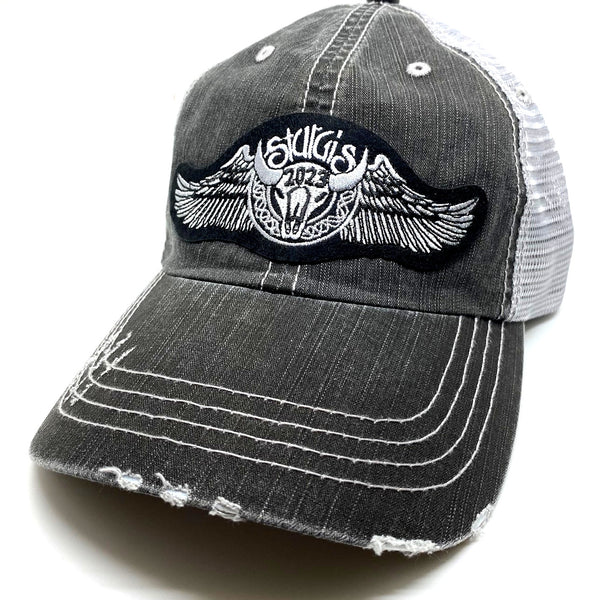 Sturgis Buffalo Wing Distressed Mesh Grey Cap - 2023