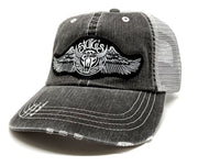 Sturgis Buffalo Wing Distressed Mesh Grey Cap - 2026