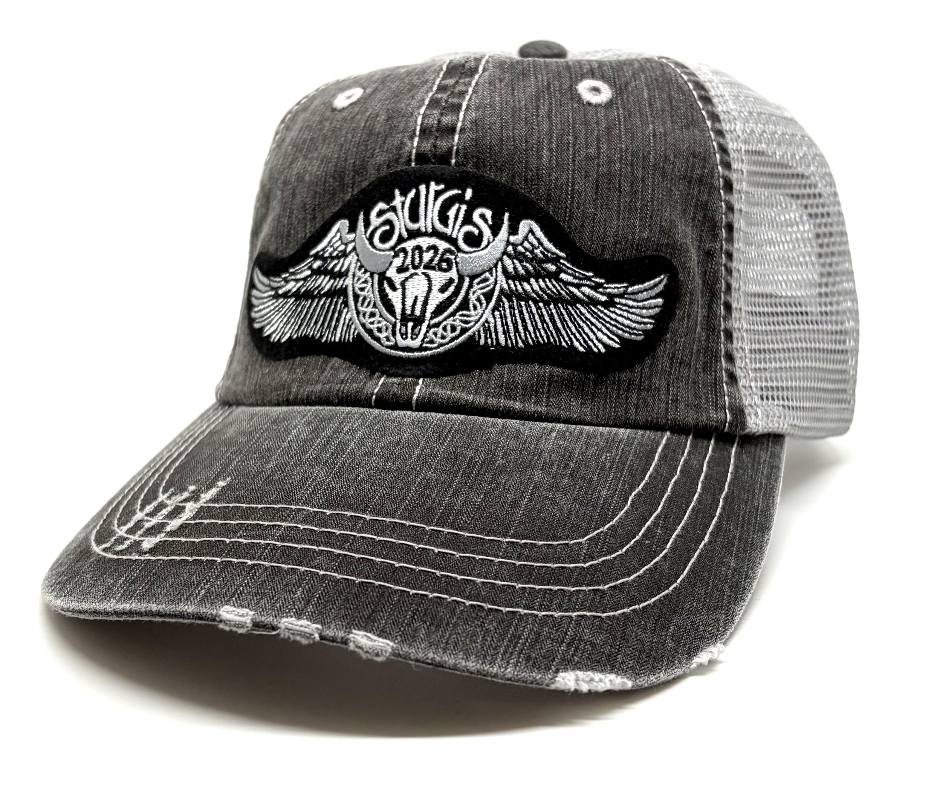 Sturgis Buffalo Wing Distressed Mesh Grey Cap - 2026