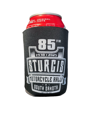 Black can cooler with '85th Sturgis Motorcycle Rally' text