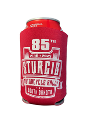 Red can cooler with '85th Sturgis Motorcycle Rally' text