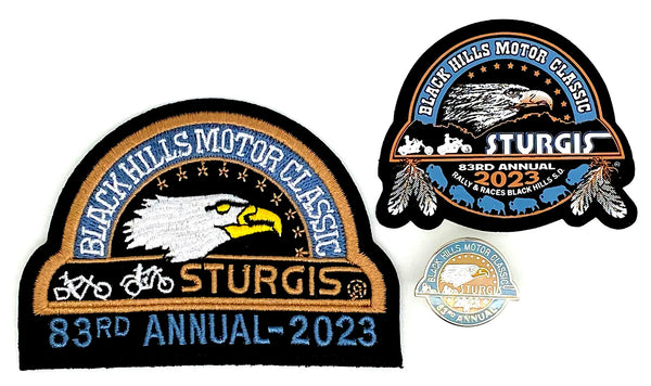 Sturgis Official Heritage Pin, Patch & Sticker Set - 2023