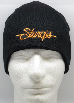 Sturgis Script Beanie - Black with Orange