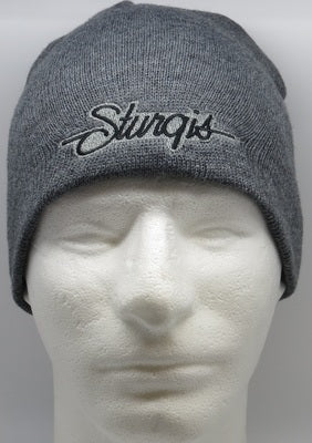 Sturgis Script Beanie - Grey with Black